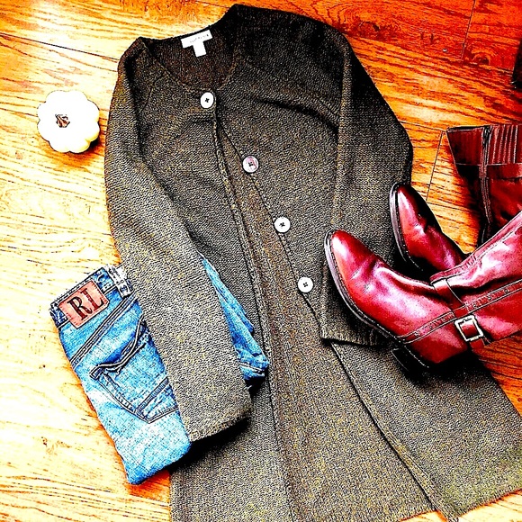 Coldwater Creek Cozy Long Green Cardigan sweater - Picture 1 of 9